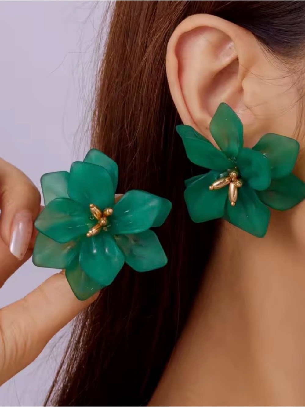 Green Floral Statement Earrings